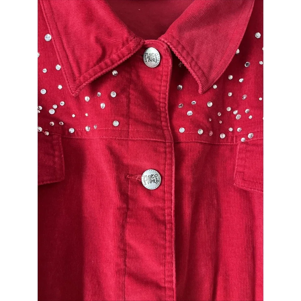 Vintage Quacker Factory Womens Jacket Red Corduroy Embellished Button Up Sz 3X - Picture 6 of 9